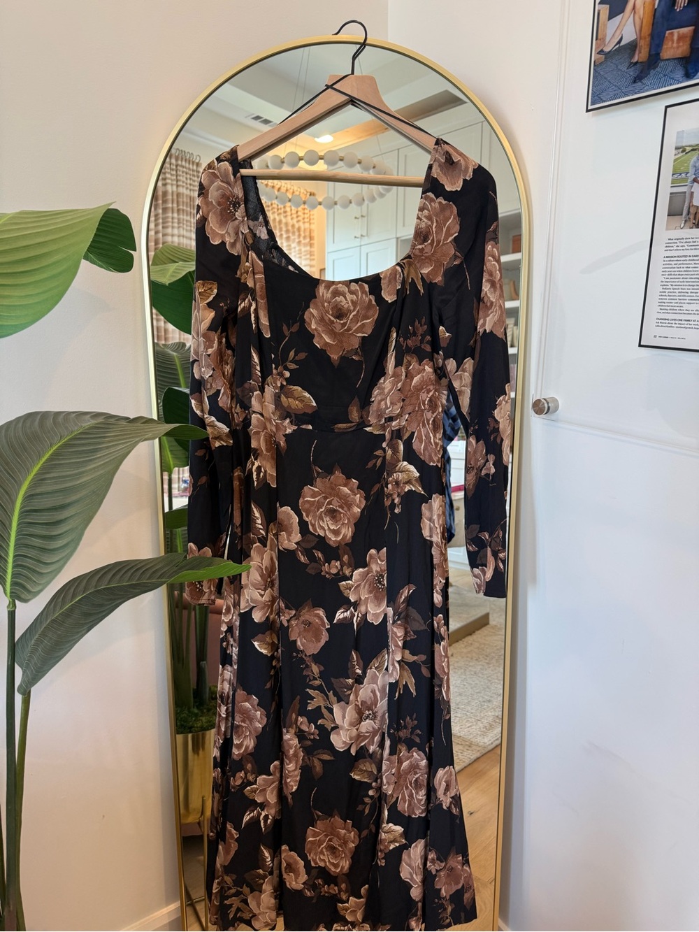 Workshop Republic Clothing Black Maxi Dress with Brown Rose Print